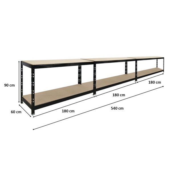 PROREGAL Mega Deal 3X Werkbank Tiger | 300 kg pro Fachboden | HxBxT 90x140x60cm | Schwarz
