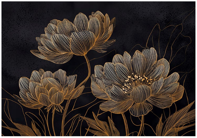 Dekoratives Wandbild mit floralem Goldmuster auf dunklem Hintergrund