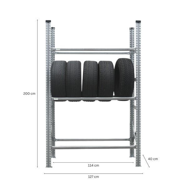 PROREGAL Reifenregal Stecksystem Proximo Grundregal HxBxT 200 x 120 x 40 cm 3 Ebenen Fachlast 200 kg bis zu 18 Reifen Verzinkt