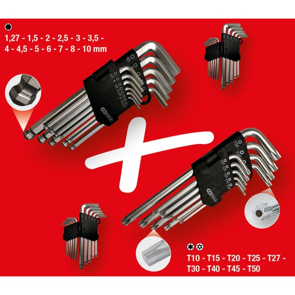 KS TOOLS Winkelstiftschlüssel-Satz, Torx, Innensechskant, 22-tlg - 151.4000