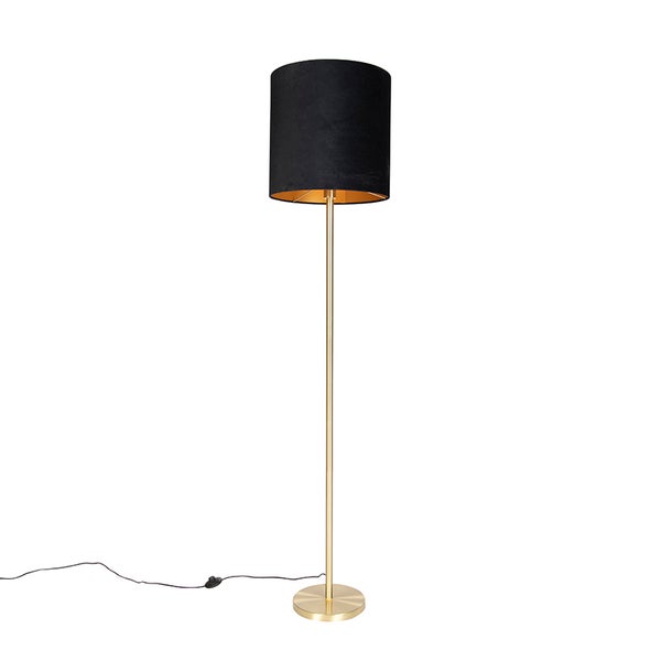 QAZQA - Klassisch I Antik Klassische Stehlampe Messing mit schwarzem Schirm 40 cm - Simplo I Wohnzimmer I Schlafzimmer - Textil Zylinder I Länglich - LED geeignet E27