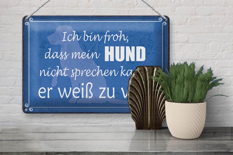 Blechschild Spruch 30x20cm froh mein Hund nicht sprechen
