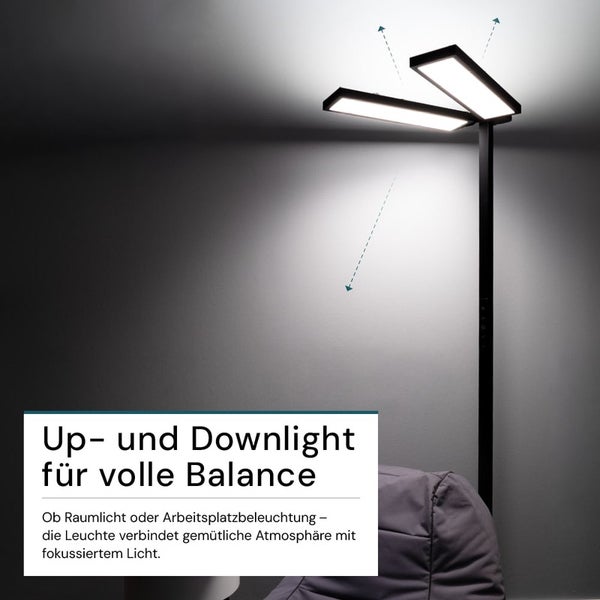 Stehleuchte mit nach oben und unten gerichtetem Licht für Raum- und Arbeitsplatzbeleuchtung
