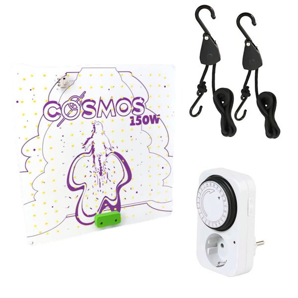 Cosmos LED Pflanzenlampen Set 150W – Vollspektrum Grow Lampe inkl. Zeitschaltuhr & Lighthanger – Stromsparend, kompakt & ideal für alle Wachstumsphasen