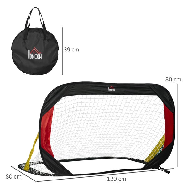 HOMCOM 2er Set Fußballtore, Faltbares Fußballnetz für Kinder, 120 x 80 x 80 cm, Stahl, Polyester, Schwarz