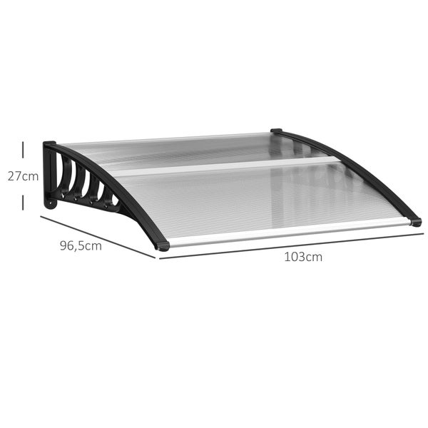 Outsunny Pultvordach Vordach für Haustür 103 x 96,5 x 27 cm Überdachung mit UV Schutz, Regenschutz Sonnenschutz für draußen Alu Schwarz