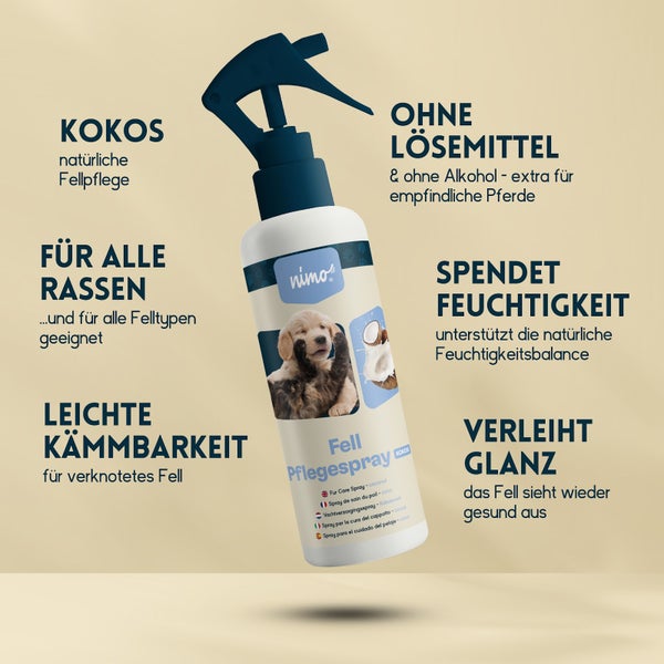 nimo® Fell Pflegespray Kokos für Hunde und Katzen • verleiht dem Fell Glanz und pflegt es