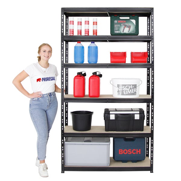 PROREGAL Mega Deal 5x Schwerlastregal Giant Tiger XL HxBxT 220 x 120 x 40 cm Fachlast 265 kg 6-Ebenen Schwarz