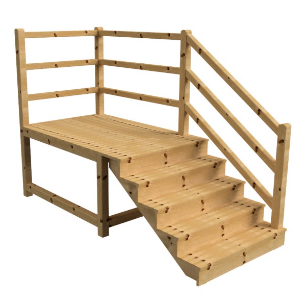 Holztreppe mit Plattform und Geländer