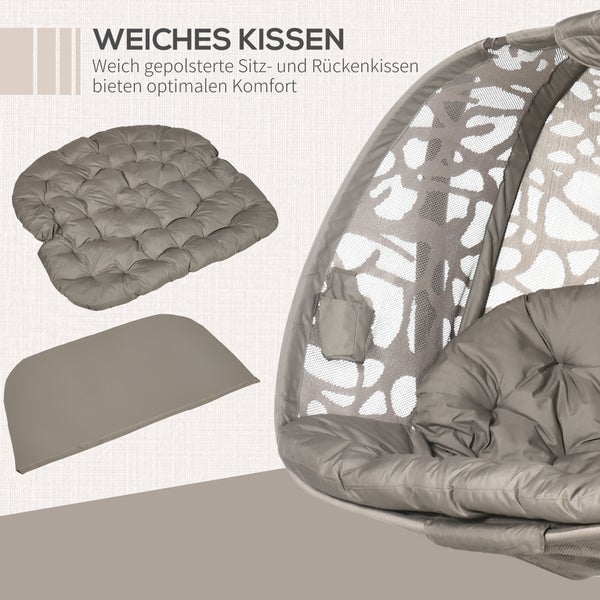 Outsunny Hängesessel, 2 Sitzer Hängestuhl mit Kissen, für Indoor, Outdoor, bis 240 kg Belastbar, 130L x 103B x 172H cm, Polyester+Stahl, Sand