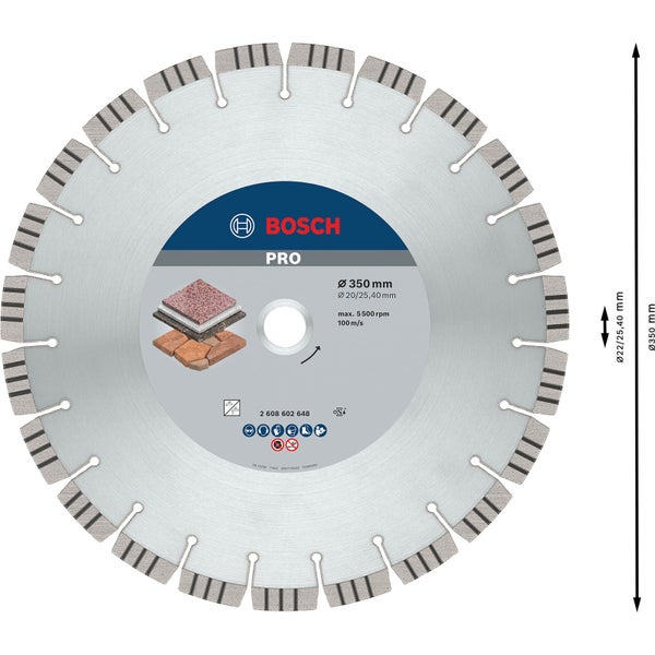 Bosch PRO Stone Diamanttrennscheibe 350 x 20/25,4 mm - 2608602648