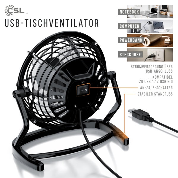 CSL Mini USB-Ventilator Tischventilator, stromsparend, ruhiger Lauf, 360° neigbar