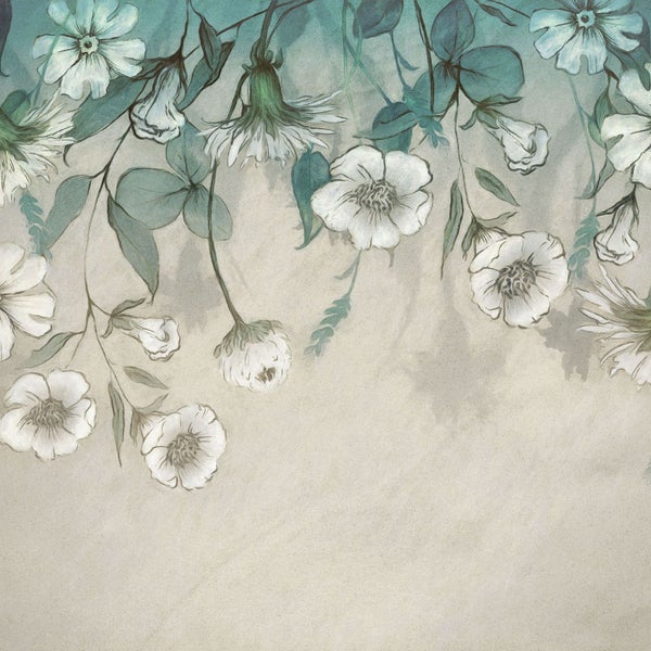 Dekorative Illustration mit Blütenmotiven und Blättern