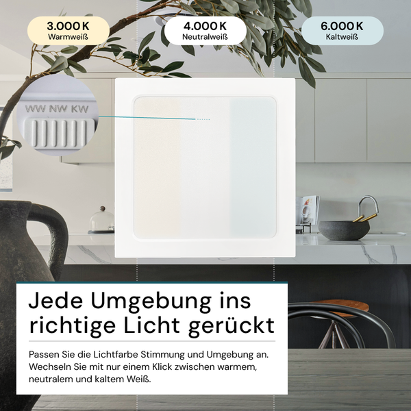 Deckenleuchte mit verschiedenen Lichtfarben: warmweiß, neutralweiß und kaltweiß