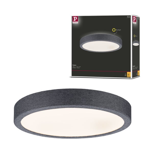 Runde LED Deckenleuchte mit 300 Millimeter Durchmesser und Montageanleitung auf der Produktverpackung.