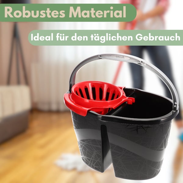 Wischeimer 18 L (2x9 L) Putzeimer mit Presse Zweikammer Zweigeteilter Eimer Bodenwischer Wischeimer mit Auswringfunktion Auswringer