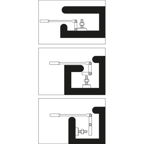 Illustration von einem verstellbaren Knebelverschluss in verschiedenen Positionen