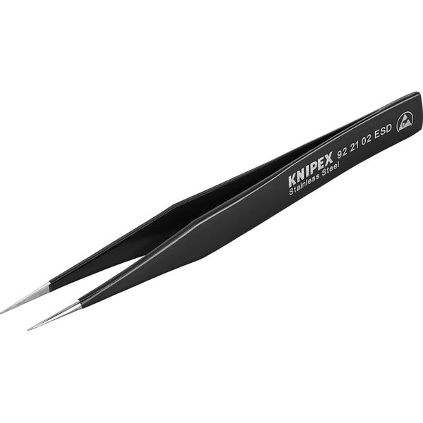 Knipex ESD-Präzisionspinzette aus rostfreiem Edelstahl mit spitzen Greifflächen.