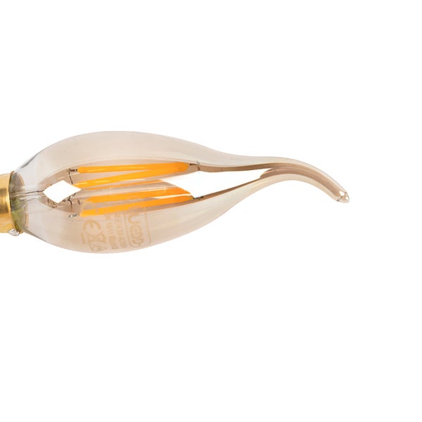 LED Filament Kerze mit Windstoß Spitze und E14 Sockel aus klarem Glas