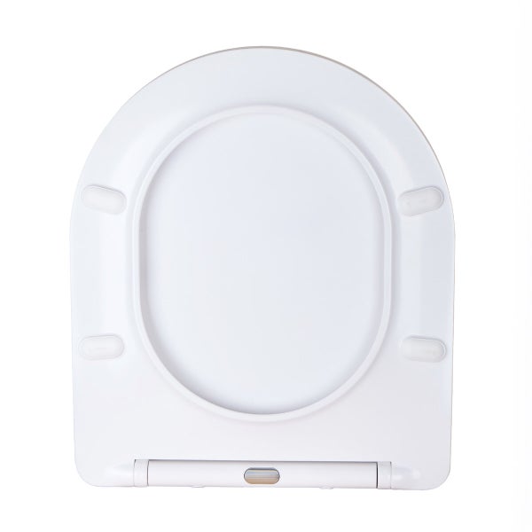 Ein einzelner WC Sitz mit Deckel, gefertigt aus Kunststoff, für eine Standard Toilette.