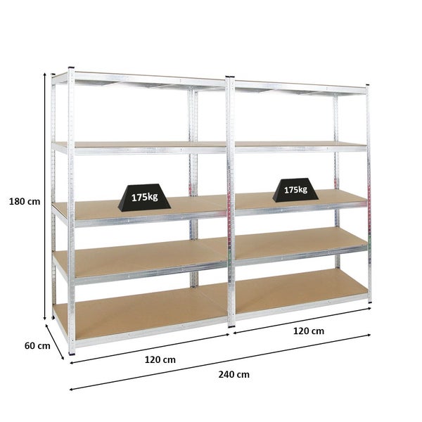 PROREGAL Mega Deal 2x Schwerlastregal Ragnar HxBxT 180 x 120 x 60 cm Fachlast 175 kg Verzinkt