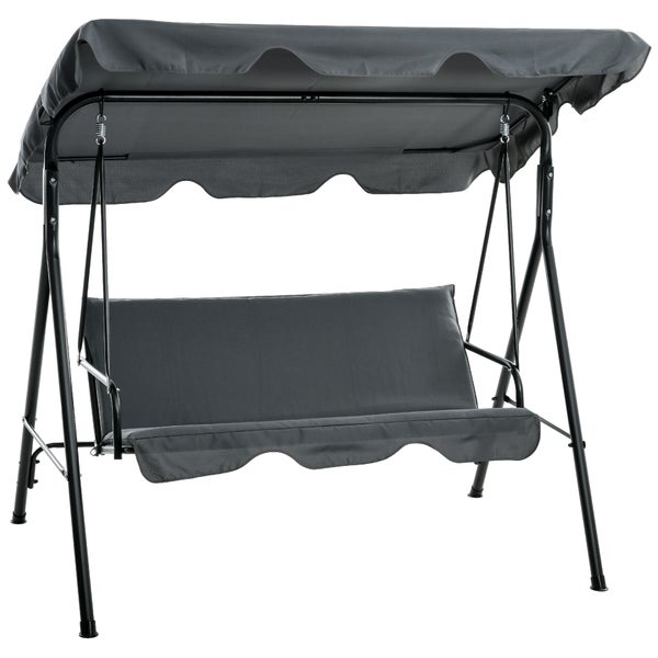Outsunny Hollywoodschaukel mit Sitzpolster, 3-Sitzer Gartenschaukel mit verstellbarem Sonnendach, Schaukelbank belast bis 240 kg, für Garten, Terrasse, 172 x 110 x 153 cm, Grau