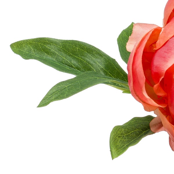 Künstliche Pfingstrose mit grünem Stiel, grünen Blättern und rosafarbener Blüte