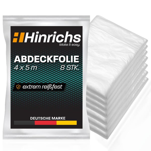 Hinrichs Abdeckfolie 4 mal 5 Meter, 8 Stück, extrem reißfest.