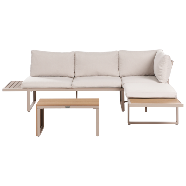 Garten Ecksofa mit Tisch 4-Sitzer PIENZA rechtsseitig modular Hellbraun / Beige