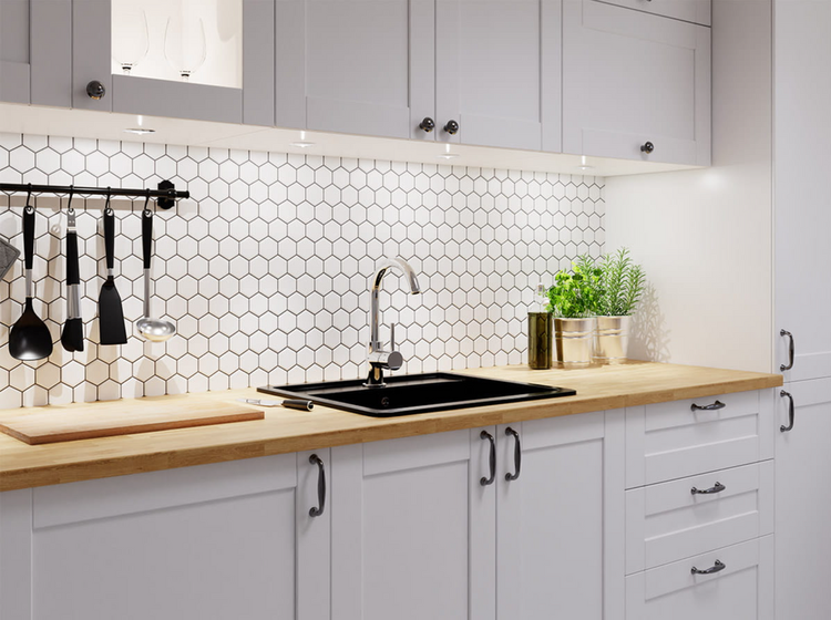Keramikmosaik auf Netz für Bad oder Küche 32.3cm x 27.7cm  - White Hexagon