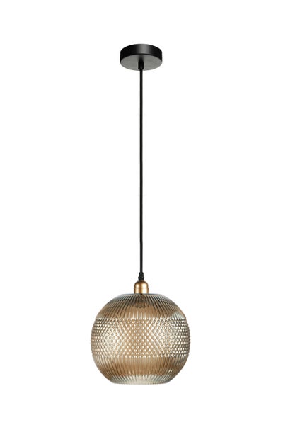 Glaskugel Hängelampe im Retro Design Grau, Pendelleuchte aus Glas Rund 26 cm | Wohnzimmer Esszimmer Leuchte