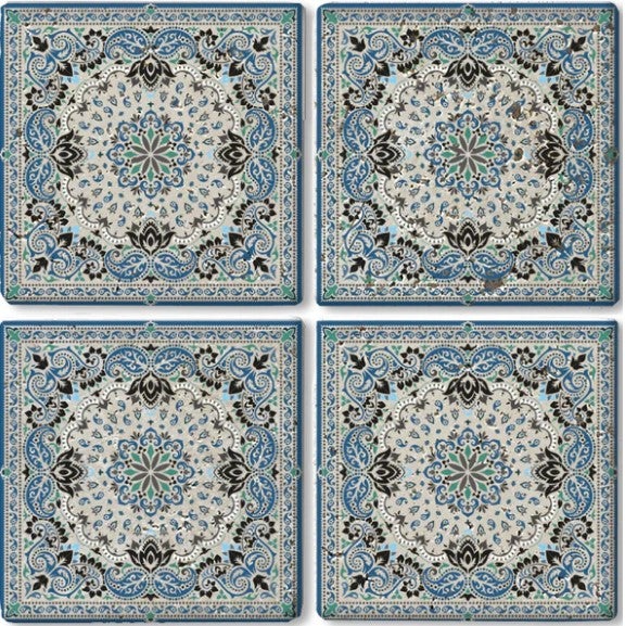 Untersetzer aus Naturstein | Sandstein | Stein | Tischdeko | Mosaik | Fliesen Optik | Mallorca  | Untersetzer für Gläser und heiße Töpfe | MADE IN GERMANY | Format: 10x10x1 cm | 4er Set Artikel: SGC0023