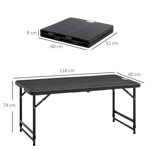 Outsunny Gartentisch klappbar Kunststoff 118 x 60 x 74 cm Wetterfest Klapptisch, rutschfest Buffettisch Campingtisch Balkontisch Terrassentisch Outdoor Esstisch für Garten, Terrasse Balkon Schwarz