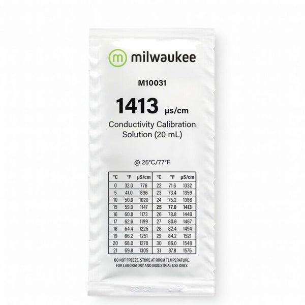 Milwaukee Logo, Leitfähigkeitskalibrierlösung mit 1413 Mikrosiemens pro Zentimeter