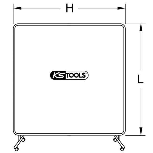 Abbildung mit Maßangaben von Länge und Höhe, KS Tools Logo