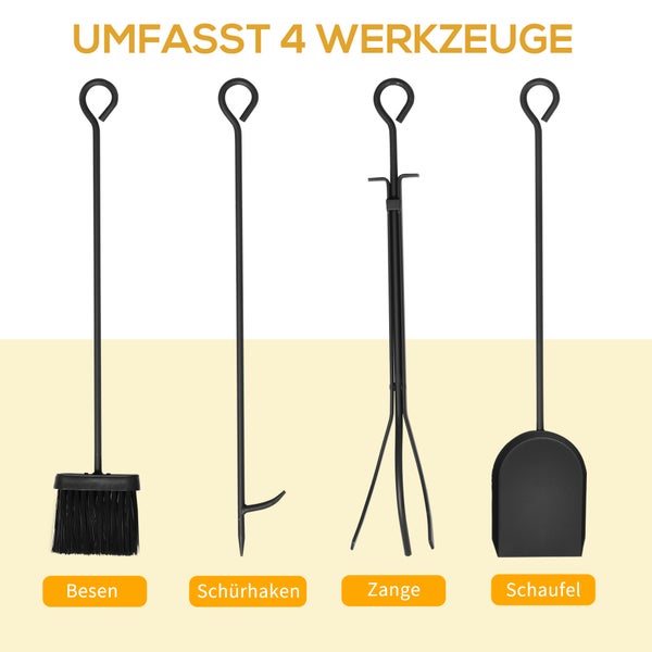 HOMCOM Kaminholzständer mit Kaminbesteck, 46 x 30 x 70 cm, Stahl, Schwarz