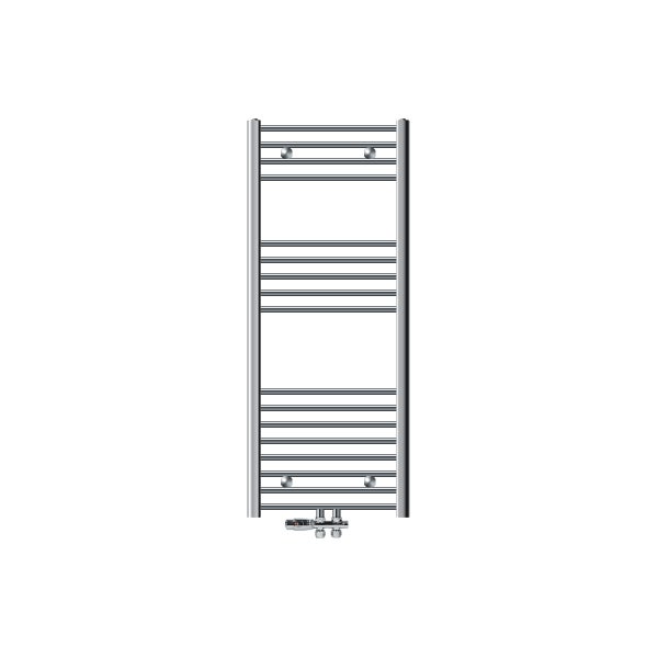 ECD Germany Badheizkörper Mittelanschluss 500 x 1200 mm Chrom gerade mit Thermostat und Anschlussgarnitur Durchgang Boden Chrom - Heizkörper Heizung Handtuchwärmer Handtuchtrockner Handtuchheizkörper