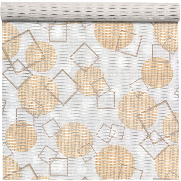 Transparentes Rollo mit geometrischem Muster aus Kreisen und Quadraten.