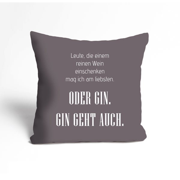 Kuschelkissen, Kissenhülle, Kissenbezug Schriftzug Wein & Gin PI0588_40x40cm