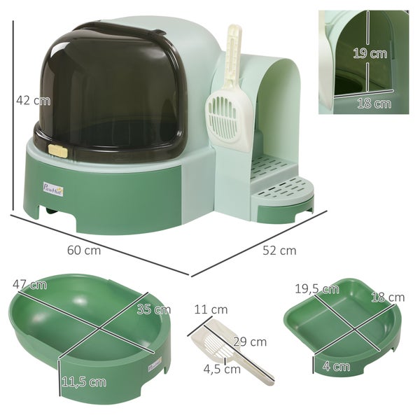 PawHut Katzentoilette, 52L x 60B x 42H cm, PP, PC, Grün