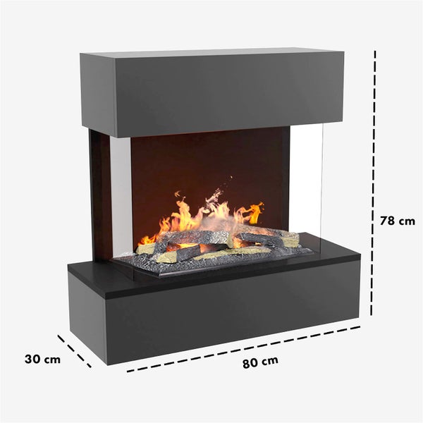 GLOW FIRE Elektrokamin 'Hölderlin Sims'| Wasserdampf Kamin mit OMC 500 inkl. Holz in schwarz als Wandkamin| HxBxT: 88x80x30 cm