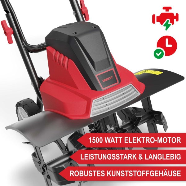 ONBEST Elektro-Bodenhacke mit 1500 Watt Elektromotor, leistungsstark und langlebig, robustes Kunststoffgehäuse.