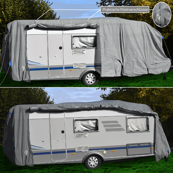 GreenYard® Wohnwagen Abdeckplane mit Reflektoren Größe XL | 670 x 250 x 220 cm