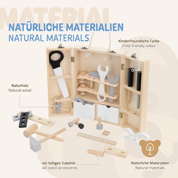 Joyz Werkzeugkasten für Kinder mit 8 Werkzeugen, Multifunktions-Werkzeugkoffer, Montessori Spielzeug ab 1 Jahr, Pädagogische Holzspielzeug, Kinderwerkzeug Set Werkzeugkiste Holzwerkzeug Geschenk