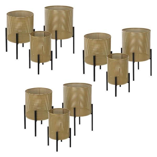 ML-Design Blumenständer 9er Set Schwarz-Gold, aus Stahl, Metall Pflanzenständer, Blumentopfständer mit Übertopf, Blumentopfhalter 9-tlg, Pflanztopf Dekoständer Blumensäule Blumenhocker Pflanzenhocker