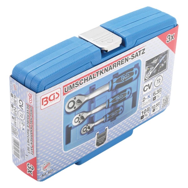 BGS Umschaltknarren-Satz feinverzahnt 6,3 mm (1/4) - 10 mm (3/8) - 12,5 mm (1/2) 3tlg. - 621