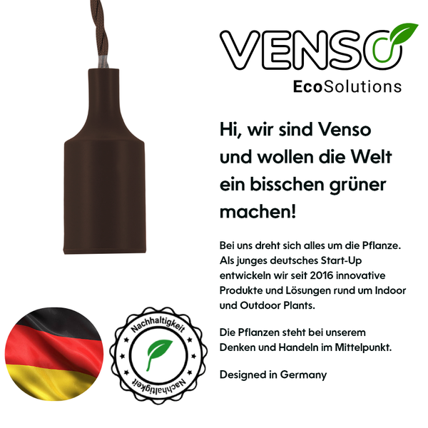 Parus by Venso E27 Lampenfassung Helix 4m Textilkabel Braun, Eurostecker, Venso Ecosolutions Lampenfassung E27 mit Kabel für E27 LED Lampe, Bulb Holder, Kabel für Lampe, Fassung E27