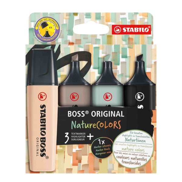 STABILO  BOSS ORIGINAL NatureCOLORS, 4er Set beige, warmgrau, grünerde, schwarz