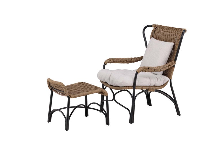Loreto Sessel mit Gartenkissen mit Hocker schwarz. 86 X 88 X 99 cm