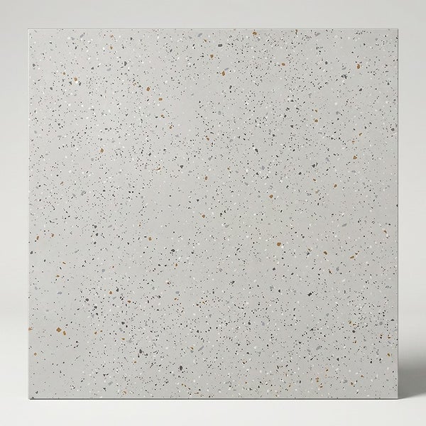 Quadratische Bodenfliese in Terrazzo Optik mit feiner gesprenkelter Struktur für den Innenbereich